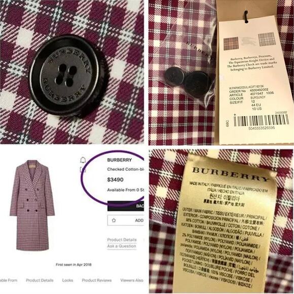 $3,490 BURBERRY NWT Authentic Purple Plaid Stripe Jacket Trench Coat – Size 10 - Picture 7 of 16
